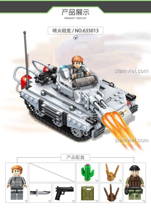 Đồ chơi xây dựng Panlos Brick 635013 Xe Tăng Phun Lửa Chống Khủng Bố, chi tiết lắp ráp và minifigures lính