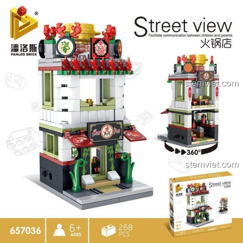 Hộp đồ chơi xếp hình Cửa hàng lẩu Panlos Brick 657036 với 280 chi tiết, món quà sáng tạo cho bé.