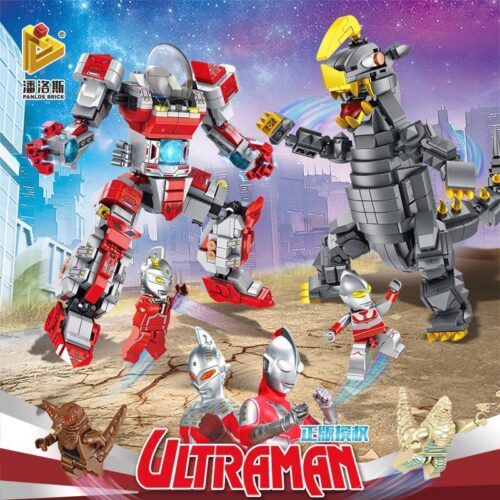 Bộ lắp ráp Robot Ultraman Seven Panlos Brick 690004A giá rẻ cho bé trai 6 tuổi, mô hình siêu nhân điện quang chiến đấu quái vật Black King.
