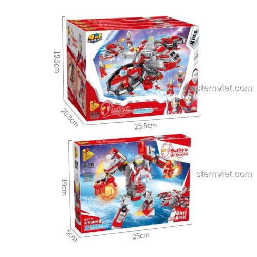 Kích thước hộp bộ lắp ráp Panlos Brick 690025 Máy bay chiến đấu Ultraman, đồ chơi lắp ghép Robot Ultraman cho bé trai 6 tuổi.