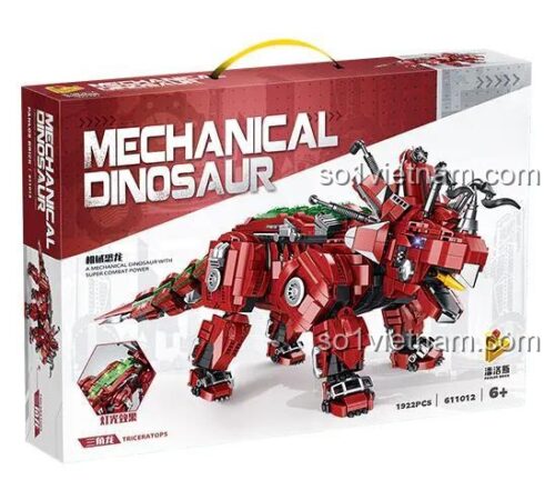 Hộp đồ chơi lắp ráp PanlosBrick 611012 Khủng long cơ khí Triceratops, đồ chơi mô hình cho bé trai 6 tuổi, chất lượng cao.