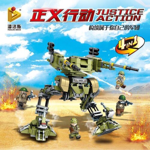 PanlosBrick 631003B Justice Action: Hợp thể Cơ giáp, bộ đồ chơi quân sự cho bé trai 6 tuổi, 481 chi tiết, có thể hợp thể thành 4 mô hình khác nhau, màu xanh lá, giá tốt