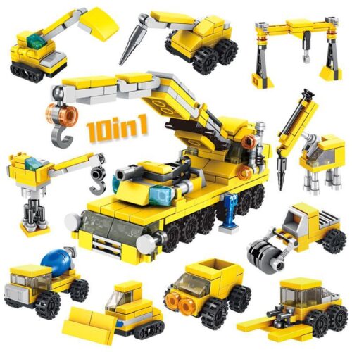 Bộ lắp ghép Xe công trình 10 trong 1 PanlosBrick 633031C, đồ chơi lắp ráp xe cần cẩu cho bé trai 6 tuổi, giá tốt, phát triển tư duy sáng tạo.