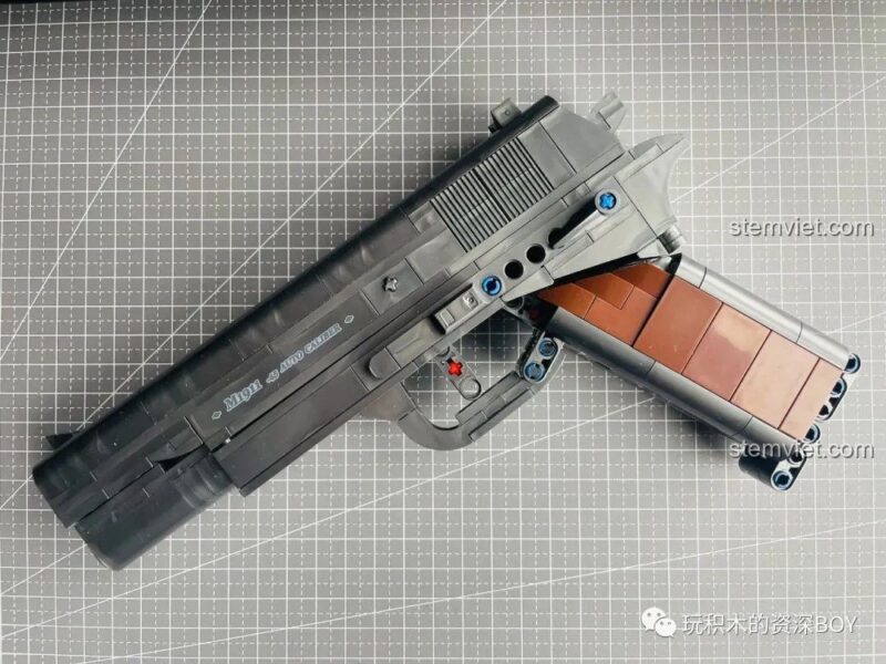 Mô hình súng lục M1911 PanlosBrick 670007 với băng đạn tháo rời, đồ chơi mô hình súng lục tự động