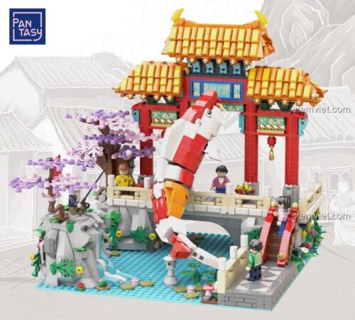 Hộp Đồ chơi mô hình Pantasy 18001 từ góc nhìn khác, thể hiện chi tiết cổng rồng và thác nước, phù hợp cho trẻ 6 tuổi, giá tiết kiệm.