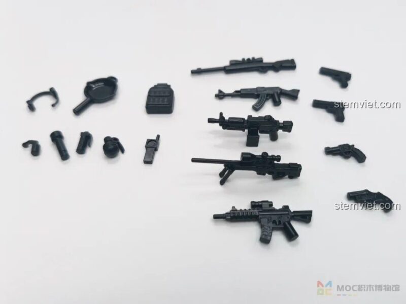 Phụ kiện vũ khí đa dạng đi kèm bộ lắp ghép Metal Slug 3 Pantasy, đồ chơi lắp ráp cho thanh niên.