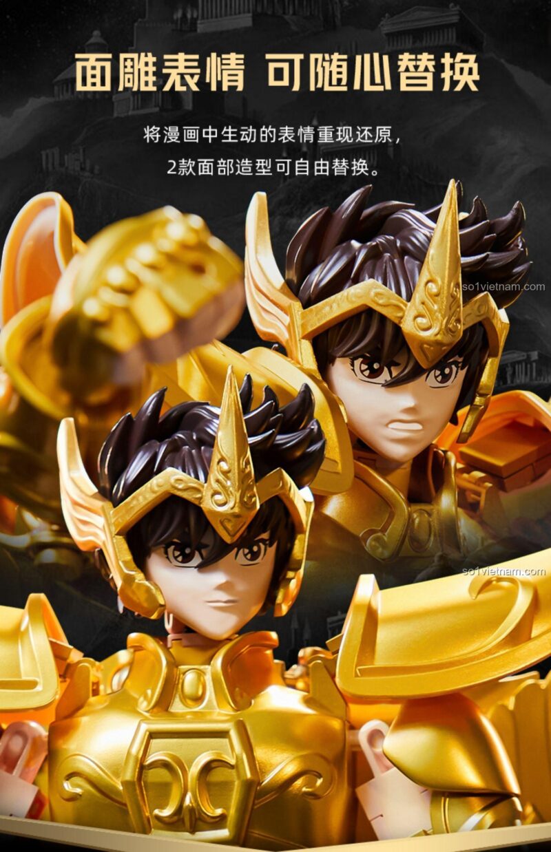 Biểu cảm khuôn mặt có thể thay thế của Pantasy 86601 Thánh Đấu Sĩ Seiya Cung Thủ Vàng, mang đến sự đa dạng trong trưng bày, chất lượng cao, đáng tiền.