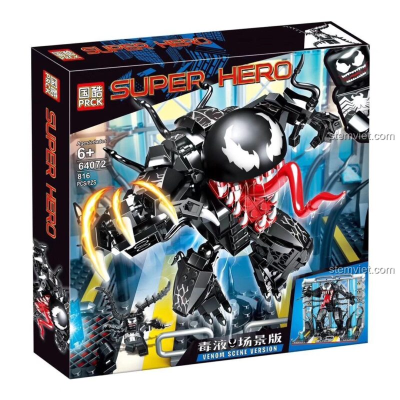 Hộp bộ đồ chơi Venom PRCK, đồ chơi lắp ráp 64072, mô hình Venom, cho bé trai 6 tuổi, giá tiết kiệm.