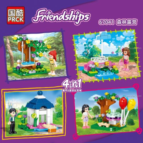 Đồ chơi lắp ghép PRCK 67041 Cắm trại rừng xanh Friendships, thể hiện 4 kiểu lắp ráp khác nhau, giúp bé gái 6 tuổi sáng tạo.