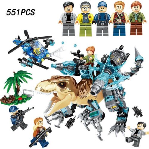 Bộ đồ chơi PRCK 69032 Khủng long bạo chúa bọc giáp và trực thăng quân sự, đồ chơi lắp ráp Robot khủng long chiến đấu cho bé trai 6 tuổi, giá tốt.