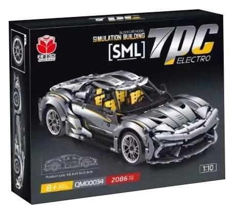 Hộp sản phẩm bộ lắp ráp siêu xe Koenigsegg SML 7PC Electro Qianmai QM00034, tỉ lệ 1:10, 2086 chi tiết cho bé trai 8 tuổi.