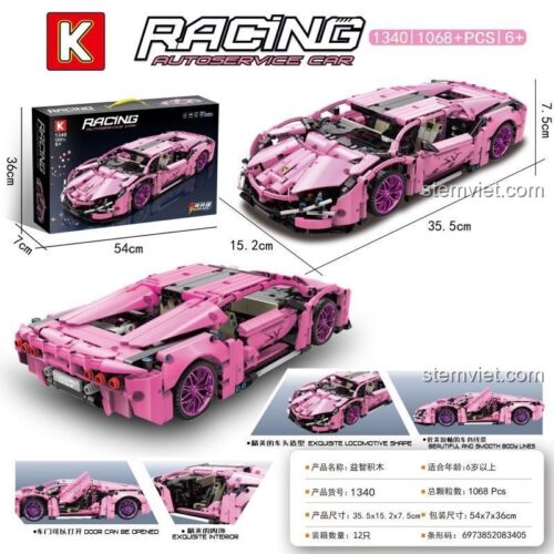 Thông số kỹ thuật của đồ chơi mô hình Xe đua Lamborghini Sián màu hồng 1340, gồm 1068 chi tiết, dành cho bé gái.
