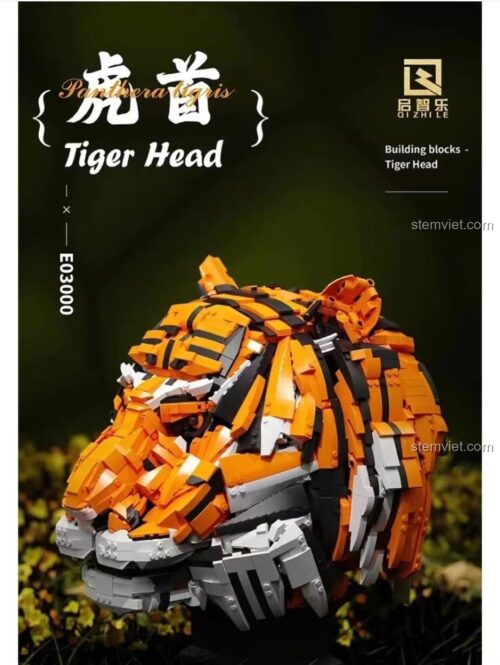 Hộp sản phẩm bộ xếp hình Đầu hổ Qizhile, đồ chơi mô hình Tiger Head E03000, phù hợp bé trai 6 tuổi, tiết kiệm.