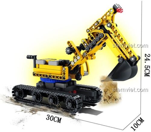 Đồ chơi lắp ráp Qizhile 23004 Xe Cuốc Công Trình, kích thước mô hình 30x10x24.5cm, phù hợp bé trai 6 tuổi, chất lượng cao.