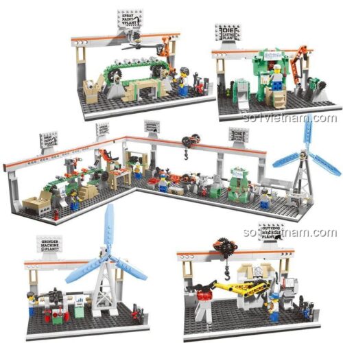 đồ chơi mô hình Qizhile 80007, bộ lắp ráp Dây chuyền sản xuất công nghiệp, 4 mẫu lắp được, phát triển tư duy kỹ thuật cho bé trai 6 tuổi