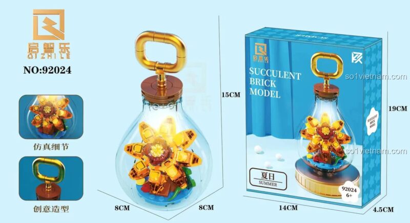 Kích thước mô hình cây mọng nước Qizhile 92024 và hộp sản phẩm, đồ chơi xây dựng 92024, Qizhile 2024 mô hình thực vật, đồ chơi mô hình trang trí tinh tế cho bé 6 tuổi, giá hời.
