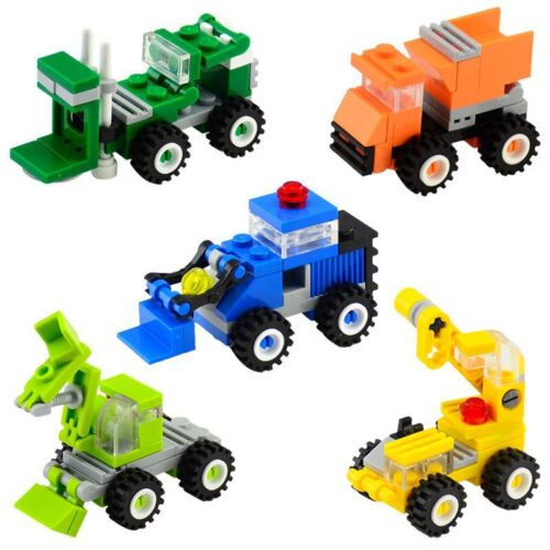 Bộ lắp ghép Xe công trình mini QMAN 1218 giá rẻ, đồ chơi xếp hình cho bé trai 6 tuổi, gồm 5 mẫu xe xây dựng nhỏ.