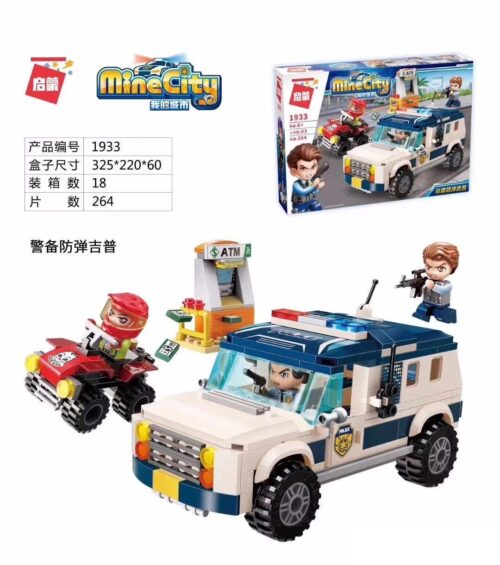 Bộ lắp ghép Xe Jeep Chống Đạn Cảnh Sát QMAN 1933 cho bé trai 6 tuổi, giá tốt, có ảnh hộp sản phẩm.