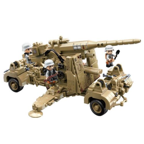 Mô hình lắp ráp pháo phòng không 88mm của Đức QMAN 21027 với 3 minifigures lính pháo thủ, đồ chơi quân sự cho bé trai 6 tuổi.