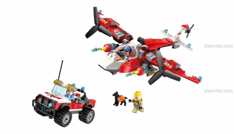Chi tiết hai mô hình Máy bay và Xe Jeep Cứu Hỏa 2805 cùng các nhân vật lính cứu hỏa, một lựa chọn đồ chơi xếp hình QMAN giá tốt.