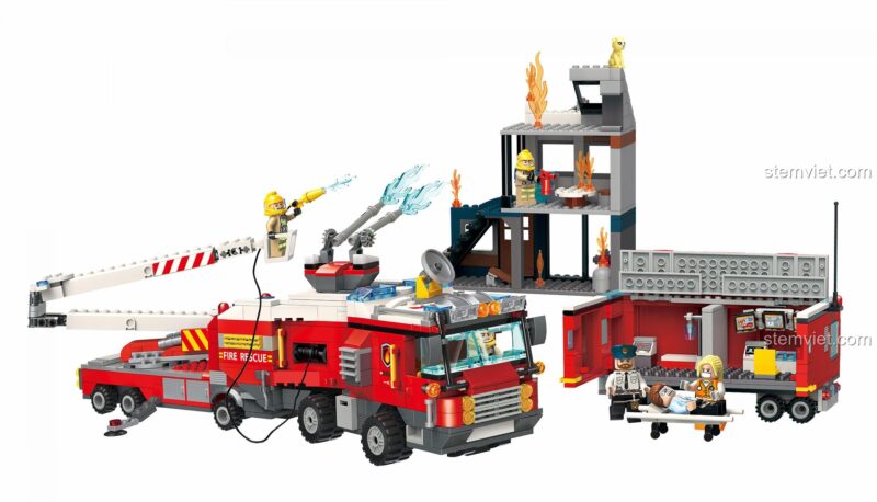 đồ chơi mô hình 2810 lắp thành siêu xe cứu hỏa đa năng và trạm chỉ huy di động. Sản phẩm chất lượng cao, an toàn cho trẻ.