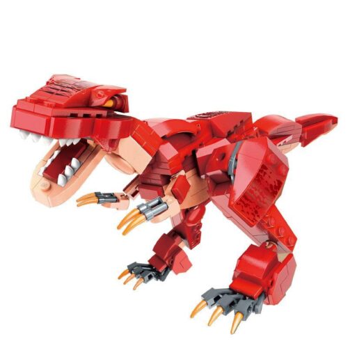 Hộp và 3 mô hình lắp được của bộ đồ chơi QMAN 42106 Khủng long 3 trong 1. Gồm T-Rex, Stegosaurus và Pterosaur.