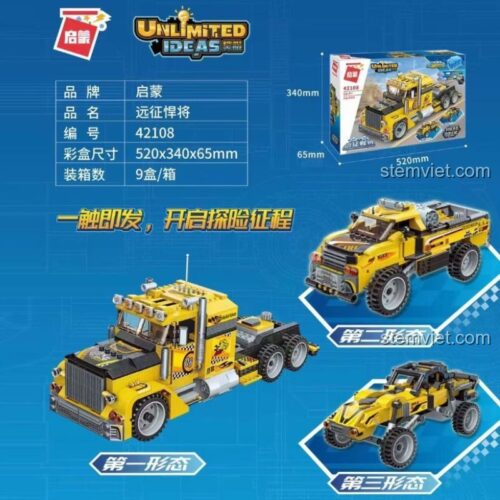 Hộp đồ chơi mô hình xe tải QMAN 42108 và các mẫu lắp được, quà tặng cho bé trai 6 tuổi.
