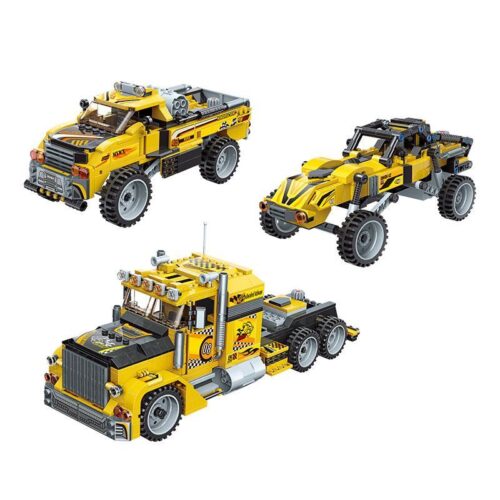 Bộ lắp ráp xe tải dã chiến 3 trong 1 QMAN 42108 cho con trai 6 tuổi, giá rẻ, gồm 3 mô hình xe tải, xe bán tải và xe buggy.