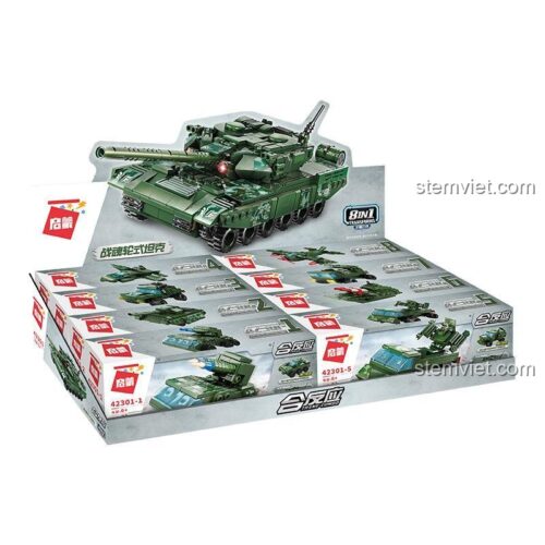 Hộp đồ chơi lắp ráp QMAN 42301 Xe Tăng Quân Sự biến hình 8 trong 1 cho con trai 6 tuổi