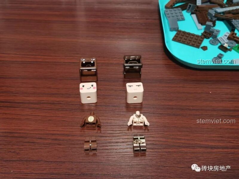 Các bộ phận để lắp ráp 2 minifigure trong bộ Hầm mỏ Mini World 4906.