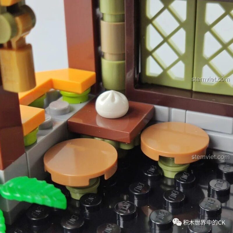 Tiệm bánh bao truyền thống 012, chi tiết bàn ghế và bánh bao nhỏ, mô hình cửa hàng ẩm thực, đồ chơi cho bé gái 6 tuổi.