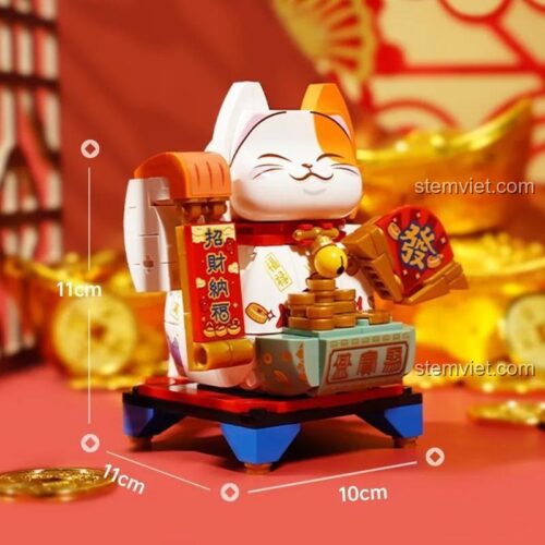 Kích thước mô hình Mèo Thần Tài May Mắn Qman K19902, đồ chơi lắp ghép 245 mảnh, phù hợp bé trai bé gái 6 tuổi, giá tiết kiệm