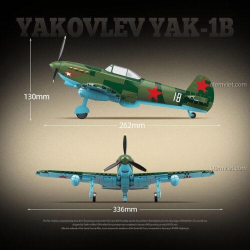 Kích thước chi tiết của mô hình máy bay tiêm kích Yak-1B Quan Guan 100287.