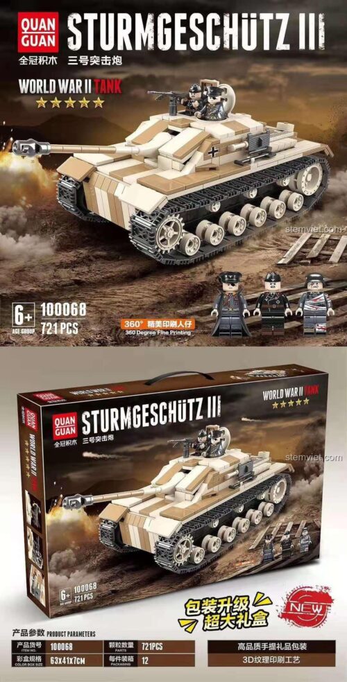 QUANGUAN 100068 Xe tăng Sturmgeschutz III bộ đồ chơi lắp ráp quân sự cho bé trai 6 tuổi