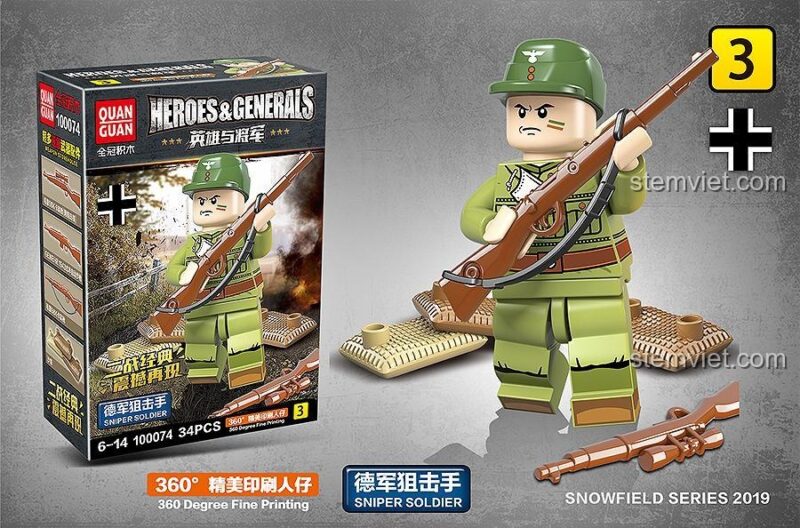 Bộ lắp ghép QUANGUAN 100074, minifigure Lính bắn tỉa 34 mảnh, đồ chơi quân sự chất lượng cao cho bé trai