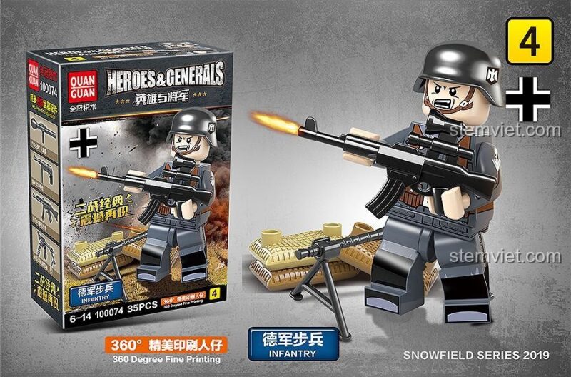 Đồ chơi mô hình 100074 QUANGUAN, minifigure Lính bộ binh 35 mảnh, mô hình quân sự Thế chiến II chân thực