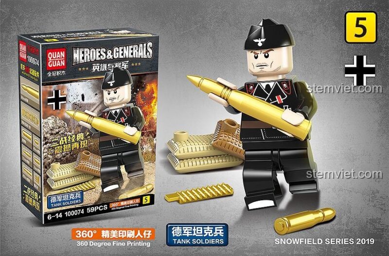 Bộ xếp hình QUANGUAN100074, minifigure Lính tăng 59 mảnh, đồ chơi quân sự giá tốt cho bé trai 6 tuổi