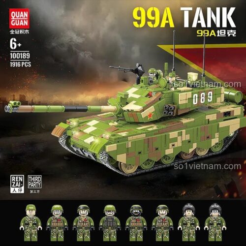 đồ chơi mô hình QUANGUAN 100189 Xe Tăng Chủ Lực 99A với 8 minifigures lính, phát triển tư duy cho bé trai
