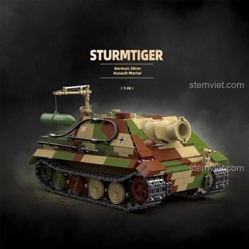 Mô hình pháo tự hành Sturmtiger QUANGUAN 100193 tỉ lệ 1:28, pháo cối 38cm của Đức, đồ chơi mô hình Xe tăng Sturmtiger chất lượng cao cho bé trai.