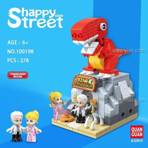 Hộp bộ lắp ghép Khủng long bạo chúa QUANGUAN 100198, có 2 minifigures, đồ chơi mô hình cho bé trai 6 tuổi.