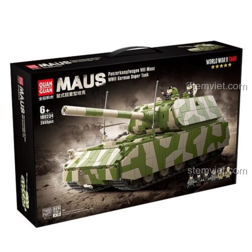 Hộp sản phẩm bộ lắp ráp Xe tăng Panzer VIII Maus QUANGUAN 100234, món quà lý tưởng cho bé trai 6 tuổi yêu thích quân sự.