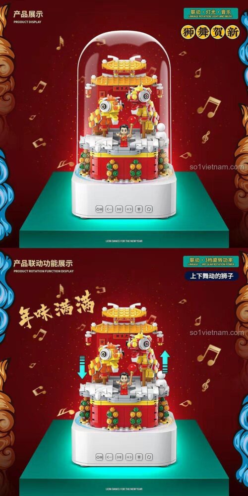 đồ chơi mô hình Loa Bluetooth múa lân QUANGUAN 100235 với đèn LED và âm thanh sống động, phù hợp bé trai 6 tuổi.