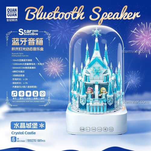 Đồ chơi mô hình Lâu Đài Băng Giá QUANGUAN 100270 với loa Bluetooth, đèn LED và minifigure xoay, bộ lắp ghép cho bé gái 14 tuổi, giá tiết kiệm