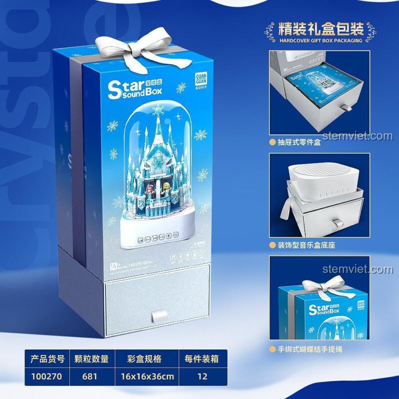Hộp Âm Nhạc Bluetooth QUANGUAN 100270, bộ xếp hình Lâu Đài Pha Lê với 681 mảnh ghép, quà tặng đáng tiền cho con gái 14 tuổi