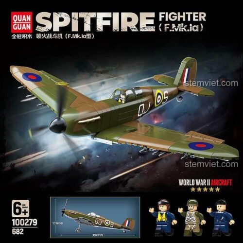 Mô hình máy bay chiến đấu Spitfire F.Mk.Ia QUANGUAN 100279 với 3 minifigures và kích thước chi tiết