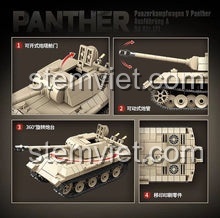 Mô hình Xe Tăng Tiger màu nâu nhạt trong bộ lắp ráp Xe Tăng Quân Sự QUANGUAN 100293, đồ chơi mô hình Xe Tăng Thế Chiến II với tháp pháo xoay.