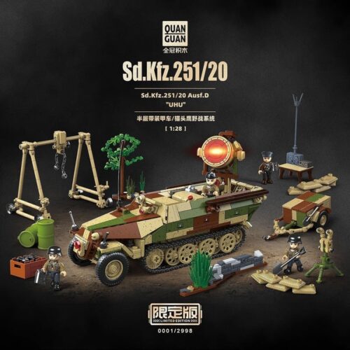 Bộ lắp ráp Xe Bán Xích Quân Sự QUANGUAN Sd.Kfz.251/20 "UHU" với đèn LED, 3 minifigures, tỉ lệ 1:28, phù hợp cho con trai 6 tuổi. Giá tốt.