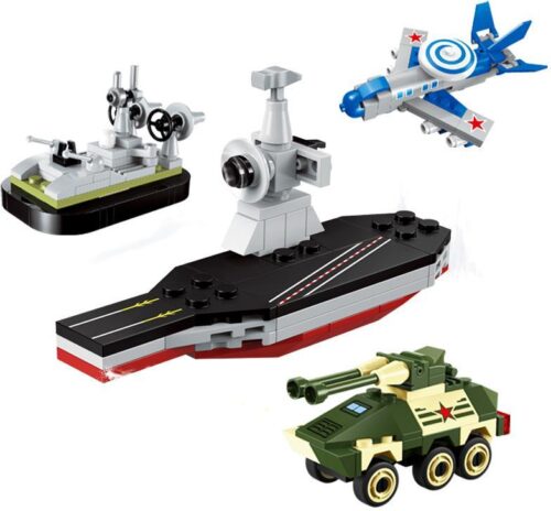 Bộ 4 Mẫu Lắp Ráp Quân Sự Mini - Xe tăng, E-3, tàu sân bay, tàu đổ bộ