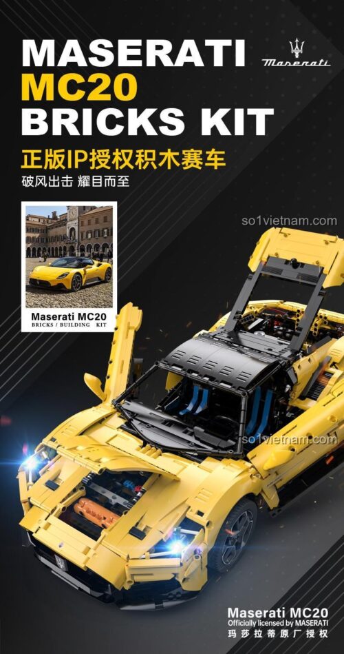 Hộp sản phẩm và xe Maserati MC20 Nettuno RASTAR 1:8 màu vàng