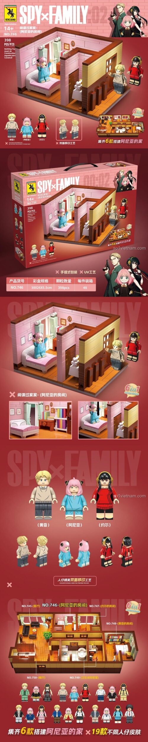 hộp bộ xếp hình RENZAIMA 746 Phòng Anya, mô tả chi tiết sản phẩm Gia Đình Điệp Viên, đồ chơi lắp ghép chất lượng cao